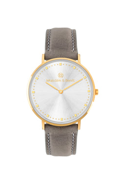 Gold/Silver Shiny ~ Grey Leather women Watch
