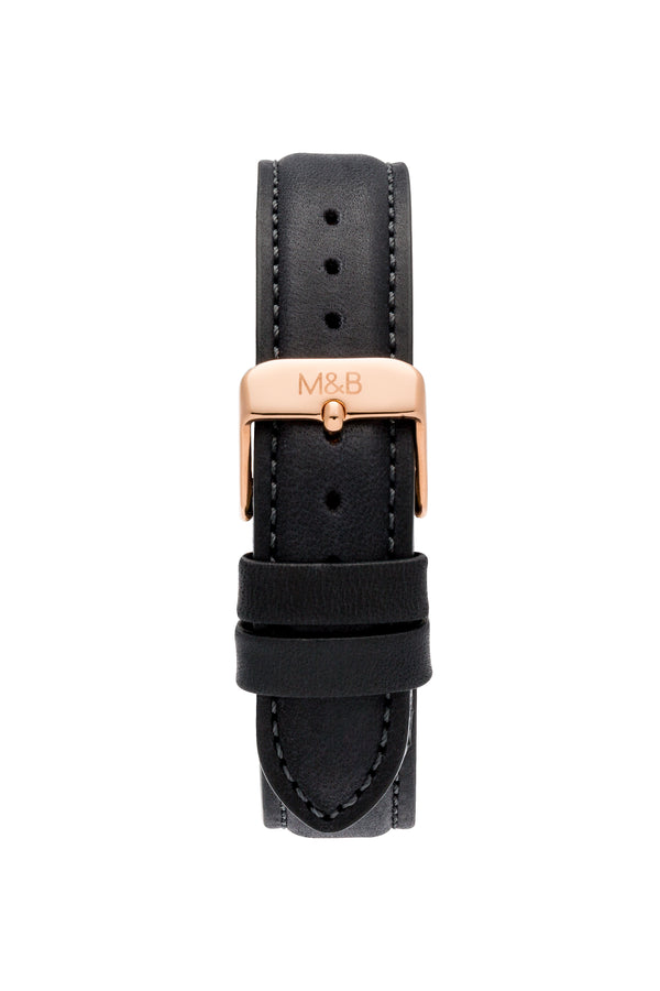 Rose Gold/White ~ Black Leather women Watch