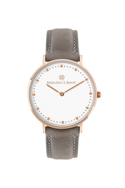 Rose Gold/White ~ Grey Leather women Watch