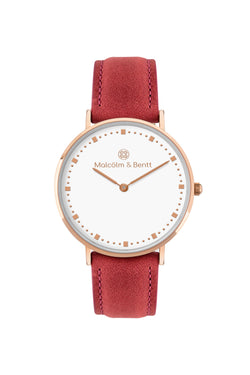 Rose Gold/White ~ Red Leather women Watch