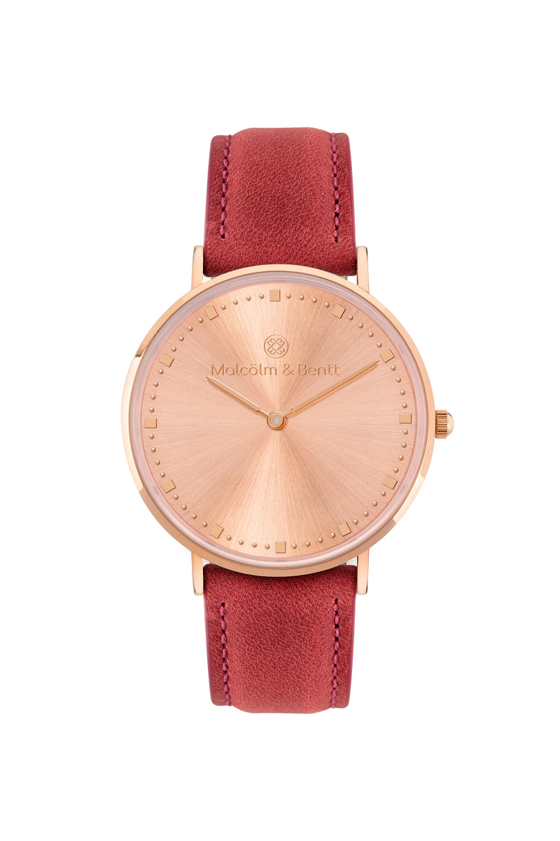 Rose Gold Shiny ~ Red Leather women Watch